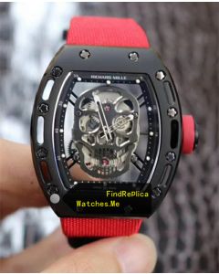 Richard Mille RM 052 Black Skull Red Nylon Strap Watch