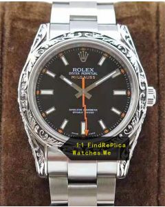 Rolex Milgauss 116400-72400 Carving Art Bezel With Black Face