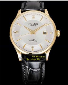 Rolex Cellini m50505 White Face 18k-Gold Bezel Date Watch